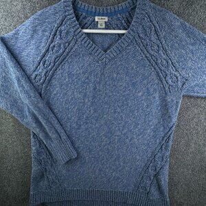 LL Bean Pullover Sweater Knit Blue Large Reg Women’s Heathered Long Sleeve